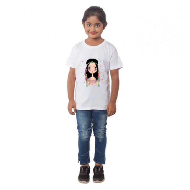 Rosolly Girls Cotton Tribal Half Sleeve TShirt (White)