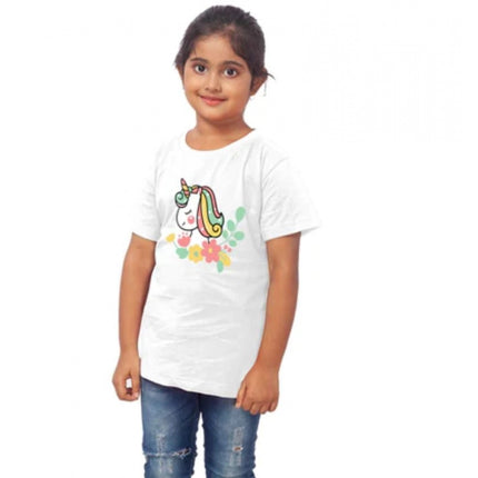 Rosolly Girls Cotton Unicorn Face Half Sleeve TShirt (White)