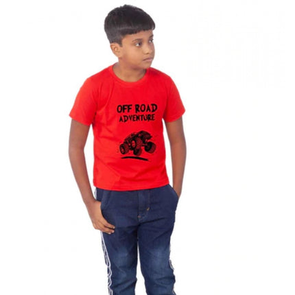 Rosolly Boys Cotton Off Road Adventure Half Sleeve TShirt (Red)