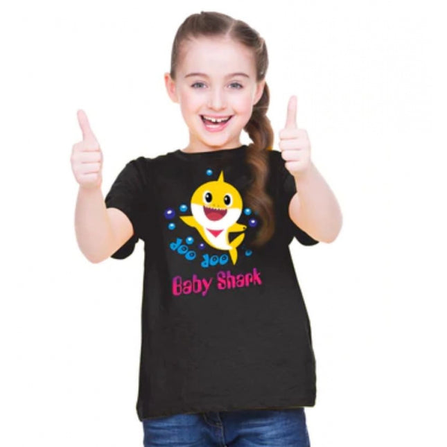 Rosolly Girls Cotton Baby Shark Half Sleeve TShirt (Black)