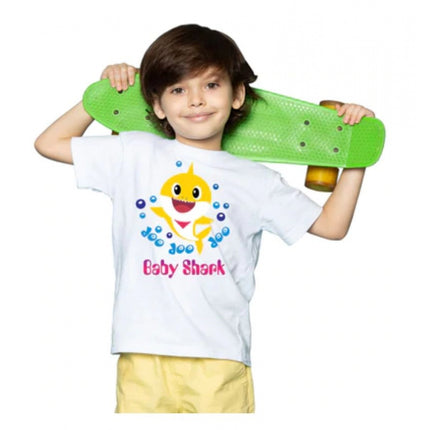 Rosolly Boys Cotton Baby Shark Half Sleeve TShirt (White)