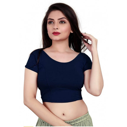 Rosolly Women's Short Sleeve Cotton Lycra Readymade Blouse (Navy Blue, Free Size)