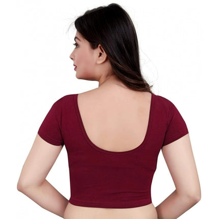 Rosolly Women's Short Sleeve Cotton Lycra Readymade Blouse (Maroon, Free Size)