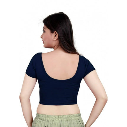 Rosolly Women's Short Sleeve Cotton Lycra Readymade Blouse (Navy Blue, Free Size)