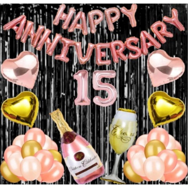 Rosolly 15Th Anniversary Rose Gold Foil Balloons With Happy Decoration Items Set (Rose Gold)