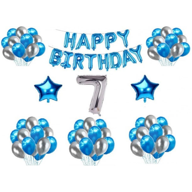 Rosolly 7Th Happy Birthday Decoration Combo With Foil And Star Balloons (Blue, Silver)
