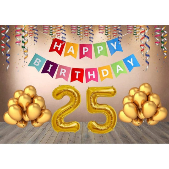 Rosolly 25Th Happy Birthday Decoration Combo With Multi Color Banner (Golden)