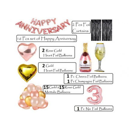 Rosolly 3Rd Anniversary Rose Gold Foil Balloons With Happy Decoration Items Set (Rose Gold)