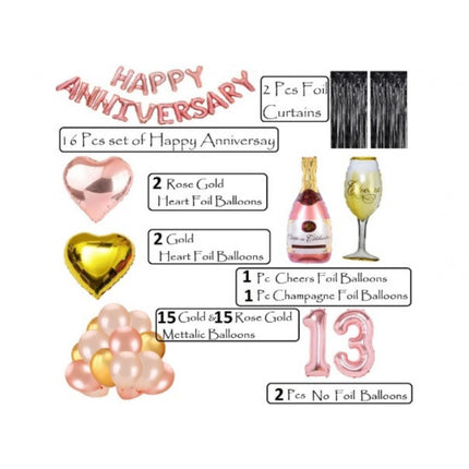 Rosolly 13Th Anniversary Rose Gold Foil Balloons With Happy Decoration Items Set (Rose Gold)