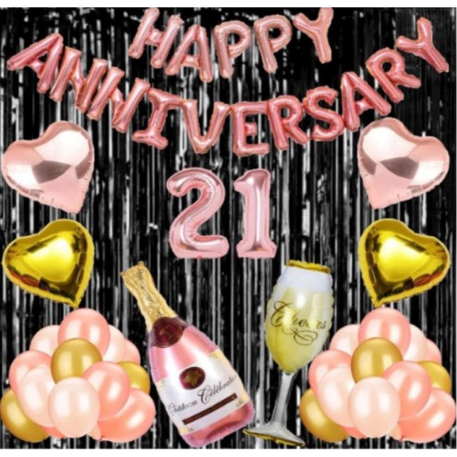 Rosolly 21St Anniversary Rose Gold Foil Balloons With Happy Decoration Items Set (Rose Gold)
