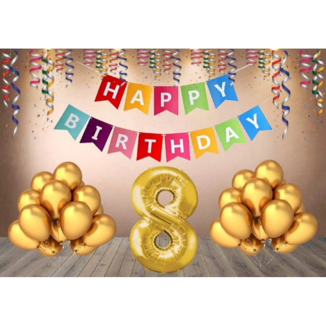 Rosolly 8Th Happy Birthday Decoration Combo With Multi Color Banner (Multicolor)