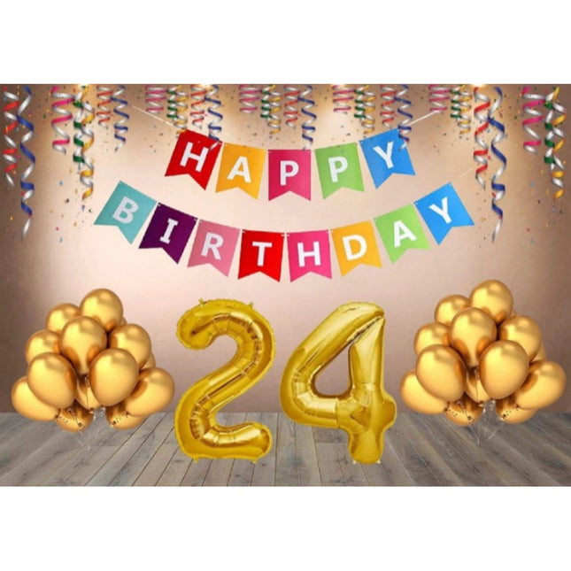 Rosolly 24Th Happy Birthday Decoration Combo With Multi Color Banner (Golden)