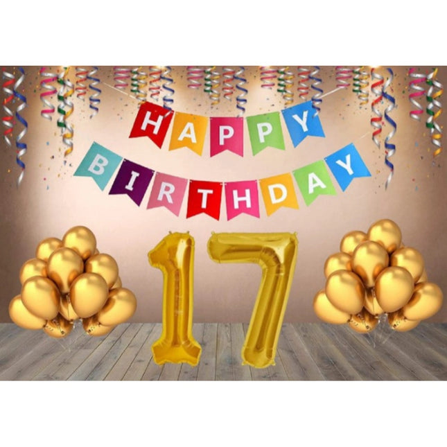 Rosolly 17Th Happy Birthday Decoration Combo With Multi Color Banner (Multicolor)
