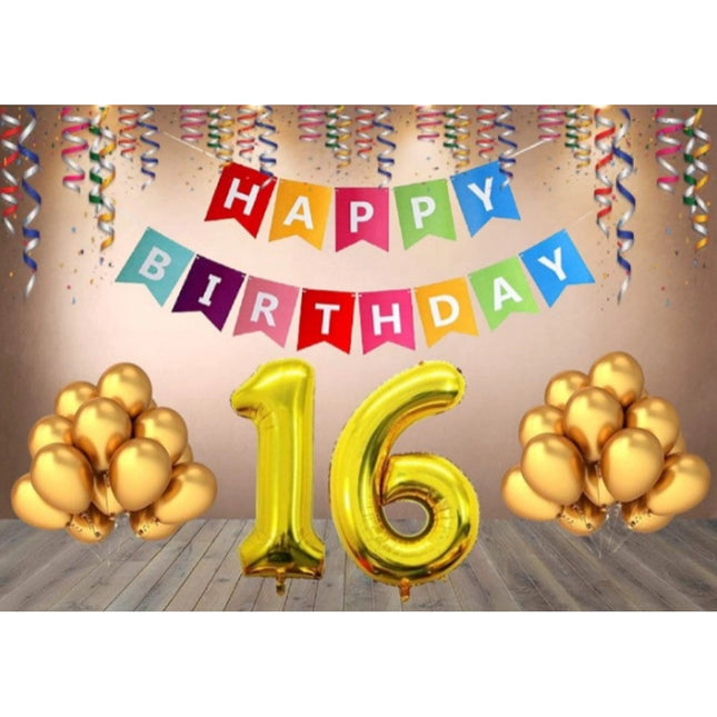 Rosolly 16Th Happy Birthday Decoration Combo With Multi Color Banner (Multicolor)