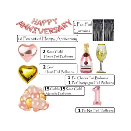 Rosolly 1St Anniversary Rose Gold Foil Balloons With Happy Decoration Items Set (Multicolor)