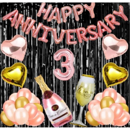 Rosolly 3Rd Anniversary Rose Gold Foil Balloons With Happy Decoration Items Set (Rose Gold)