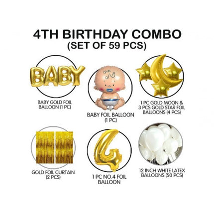 Rosolly 4Th Birthday Decoration Combo Of No 4 Balloons, Foil And Metallic Balloons (Golden)