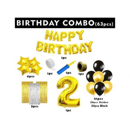 Rosolly 2Nd Birthday Golden Theme Decoration Items (Multicolor)