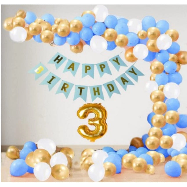 Rosolly 3Rd Year Decoration Kit For Boy And Girl With Banner And Balloons (Blue)