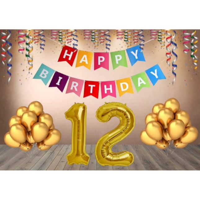 Rosolly 12Th Happy Birthday Decoration Combo With Multi Color Banner (Multicolor)