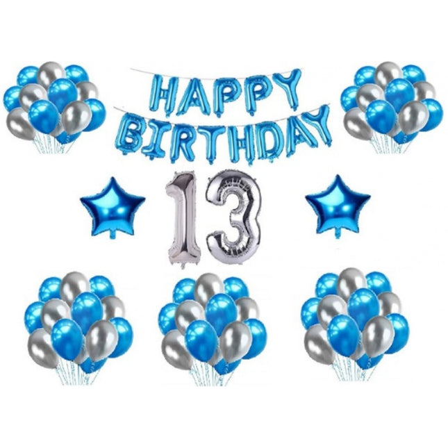 Rosolly 13Th Happy Birthday Decoration Combo With Foil And Star Balloons (Blue, Silver)