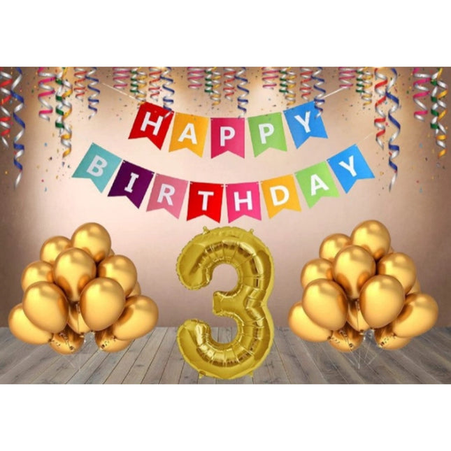 Rosolly 3Rd Happy Birthday Decoration Combo With Multi Color Banner (Multicolor)