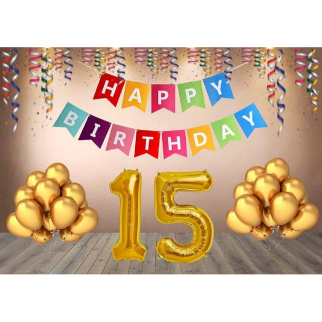 Rosolly 15Th Happy Birthday Decoration Combo With Multi Color Banner (Multicolor)