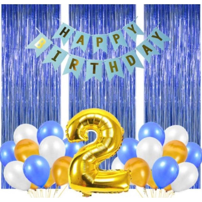 Rosolly 2Nd Birthday Decoration Combo Of No 2 Foil Balloons, Banner, Balloons And Curtain (Multicolor)