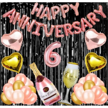Rosolly 6Th Anniversary Rose Gold Foil Balloons With Happy Decoration Items Set (Rose Gold)