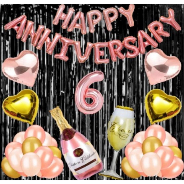 Rosolly 6Th Anniversary Rose Gold Foil Balloons With Happy Decoration Items Set (Rose Gold)
