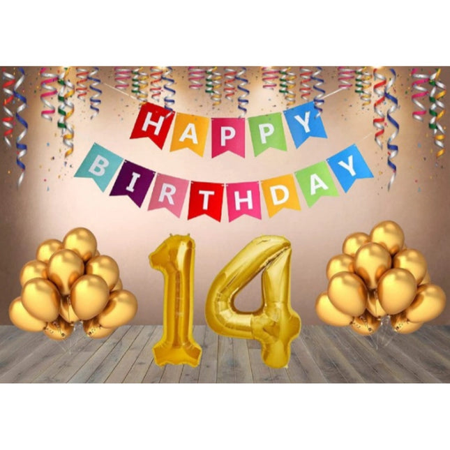 Rosolly 14Th Happy Birthday Decoration Combo With Multi Color Banner (Multicolor)