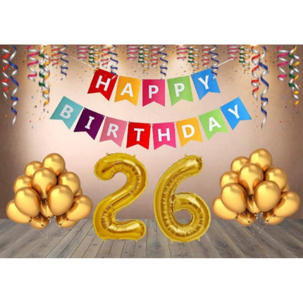 Rosolly 26Th Happy Birthday Decoration Combo With Multi Color Banner (Golden)