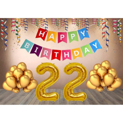 Rosolly 22Nd Happy Birthday Decoration Combo With Multi Color Banner (Golden)