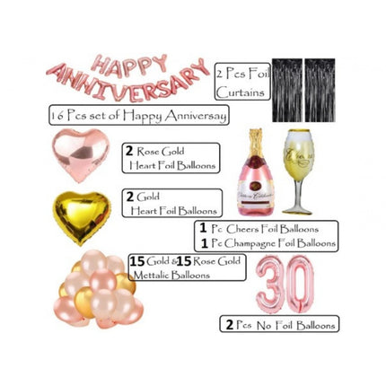 Rosolly 30Th Anniversary Rose Gold Foil Balloons With Happy Decoration Items Set (Rose Gold)