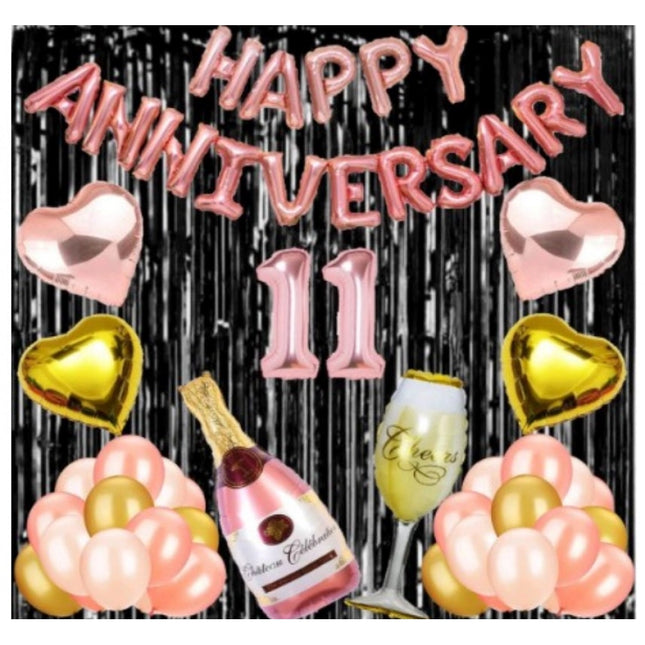Rosolly 11Th Anniversary Rose Gold Foil Balloons With Happy Decoration Items Set (Rose Gold)