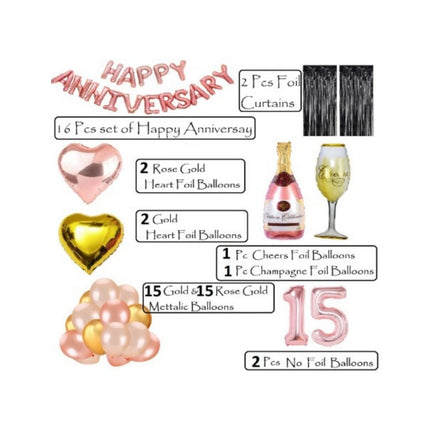 Rosolly 15Th Anniversary Rose Gold Foil Balloons With Happy Decoration Items Set (Rose Gold)