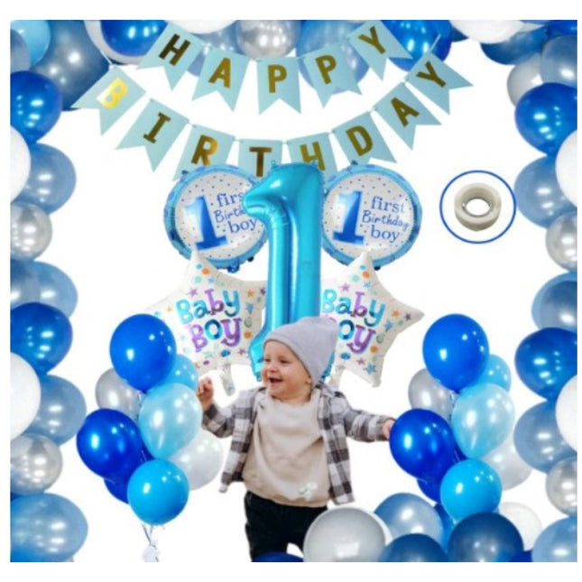 Rosolly 1St Birthday Baby Boytheme Decorations Kit Combo (Blue)