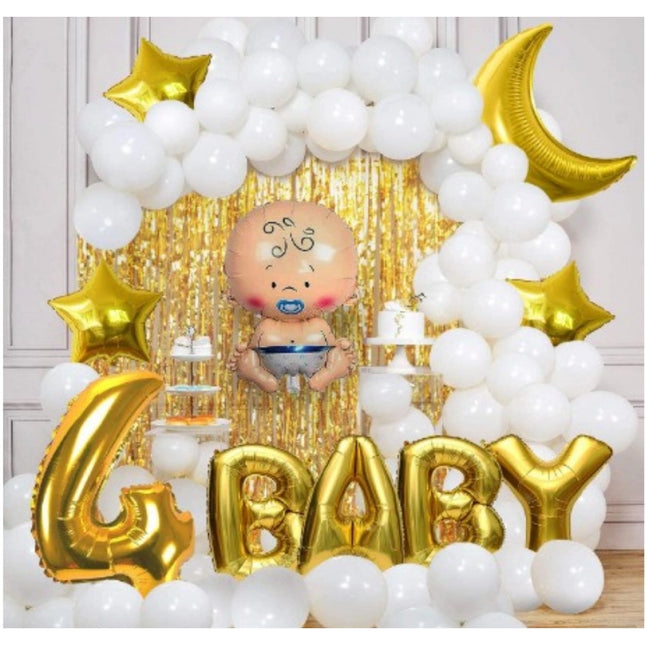 Rosolly 4Th Birthday Decoration Combo Of No 4 Balloons, Foil And Metallic Balloons (Golden)
