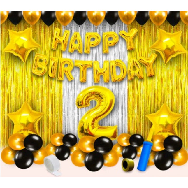 Rosolly 2Nd Birthday Golden Theme Decoration Items (Multicolor)
