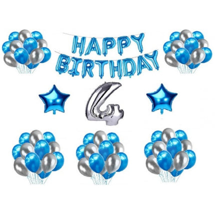 Rosolly 4Th Happy Birthday Decoration Combo With Foil And Star Balloons (Blue, Silver)