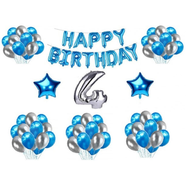 Rosolly 4Th Happy Birthday Decoration Combo With Foil And Star Balloons (Blue, Silver)