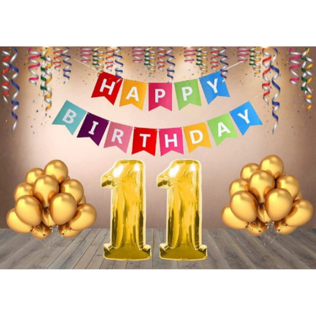 Rosolly 11Th Happy Birthday Decoration Combo With Multi Color Banner (Multicolor)