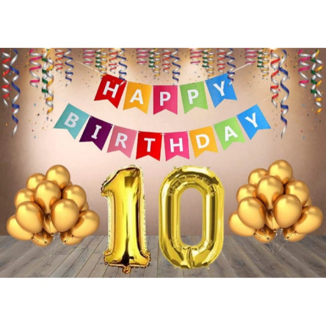 Rosolly 10Th Happy Birthday Decoration Combo With Multi Color Banner (Multicolor)