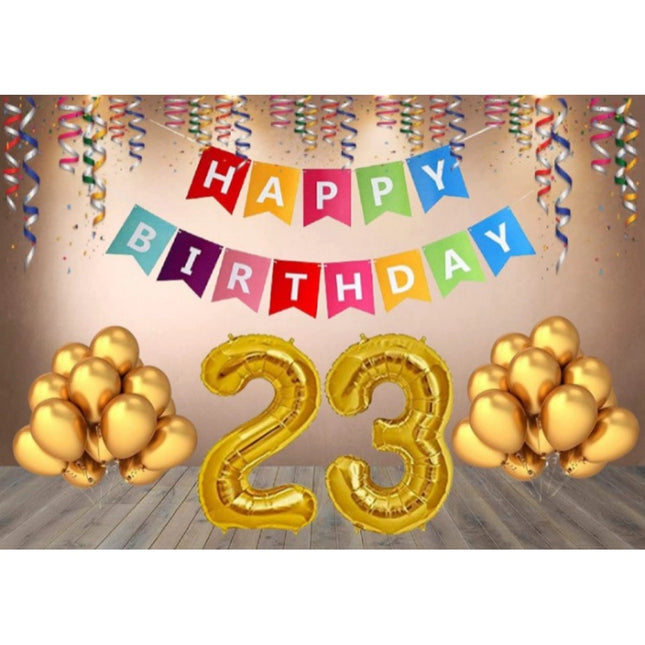 Rosolly 23Rd Happy Birthday Decoration Combo With Multi Color Banner (Golden)