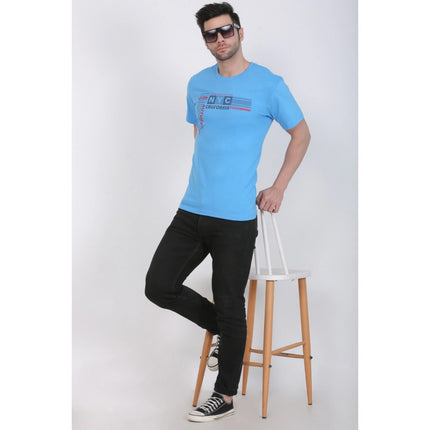 Rosolly Men's Cotton Jersey Round Neck Printed Tshirt (Turquoise Blue)