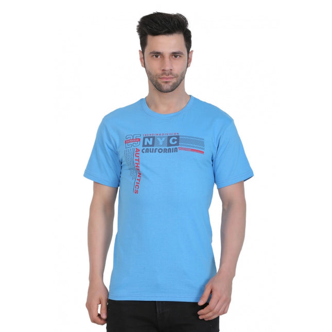 Rosolly Men's Cotton Jersey Round Neck Printed Tshirt (Turquoise Blue)