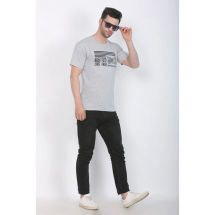 Rosolly Men's Cotton Jersey Round Neck Printed Tshirt (Grey Melange)