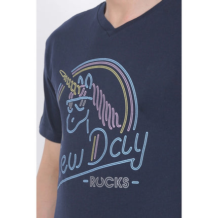 Rosolly Men's Cotton Jersey V Neck Printed Tshirt (Navy)