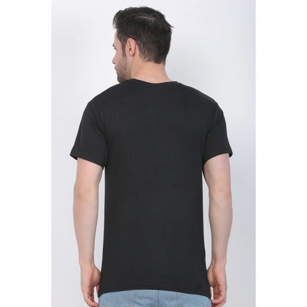 Rosolly Men's Cotton Jersey V Neck Printed Tshirt (Black)
