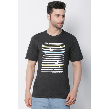 Rosolly Men's Cotton Jersey Round Neck Printed Tshirt (Charcoal Melange)
